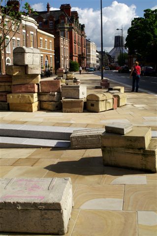 Hope Street: 'The Suitcases' reinstalled in the new Hope Street Triangle public space